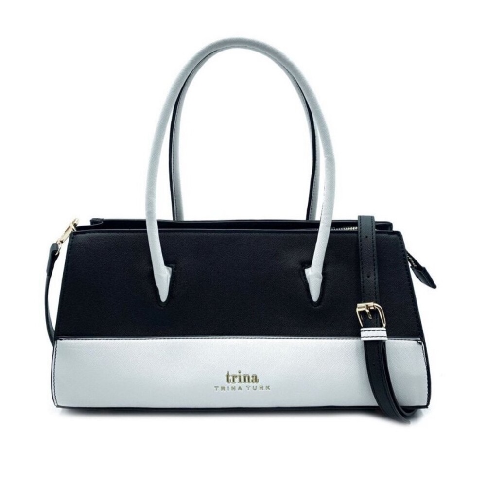 NWT Trina Turk Black & White Colorblock Satchel with Shoulder Strap